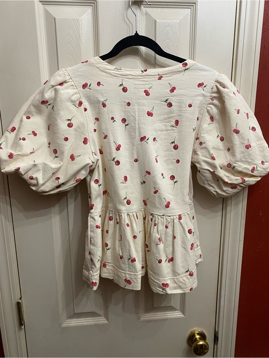 Easel Los Angeles Tops - EASEL Cream Cherry Print Puff-Sleeve Blouse